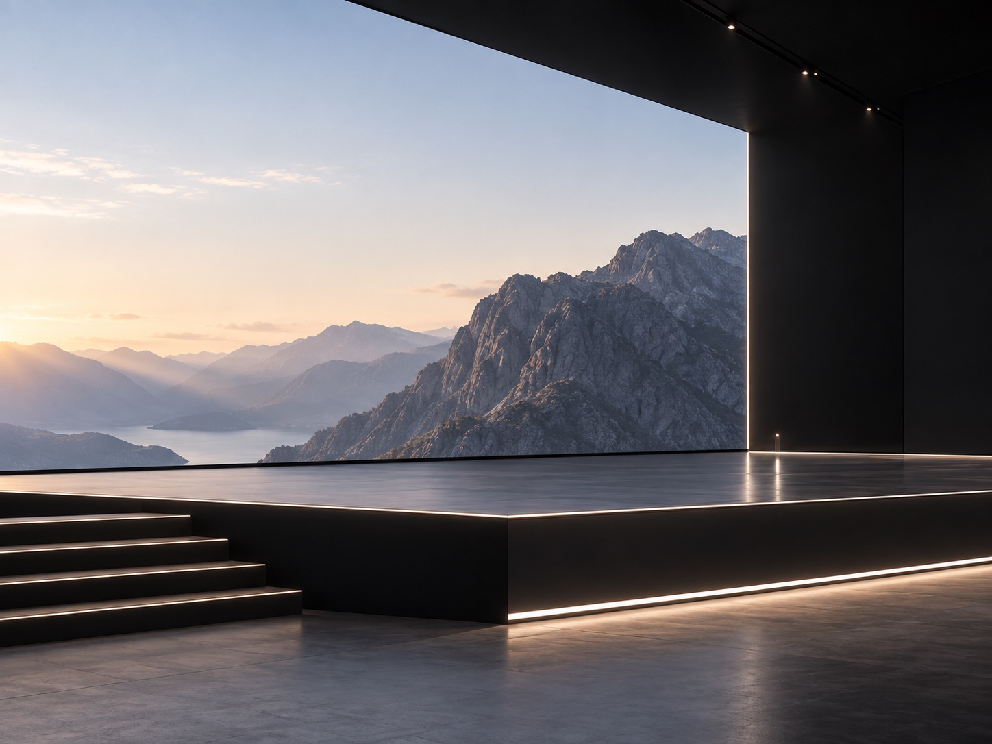 A panoramic landscape on a large event-stage screen