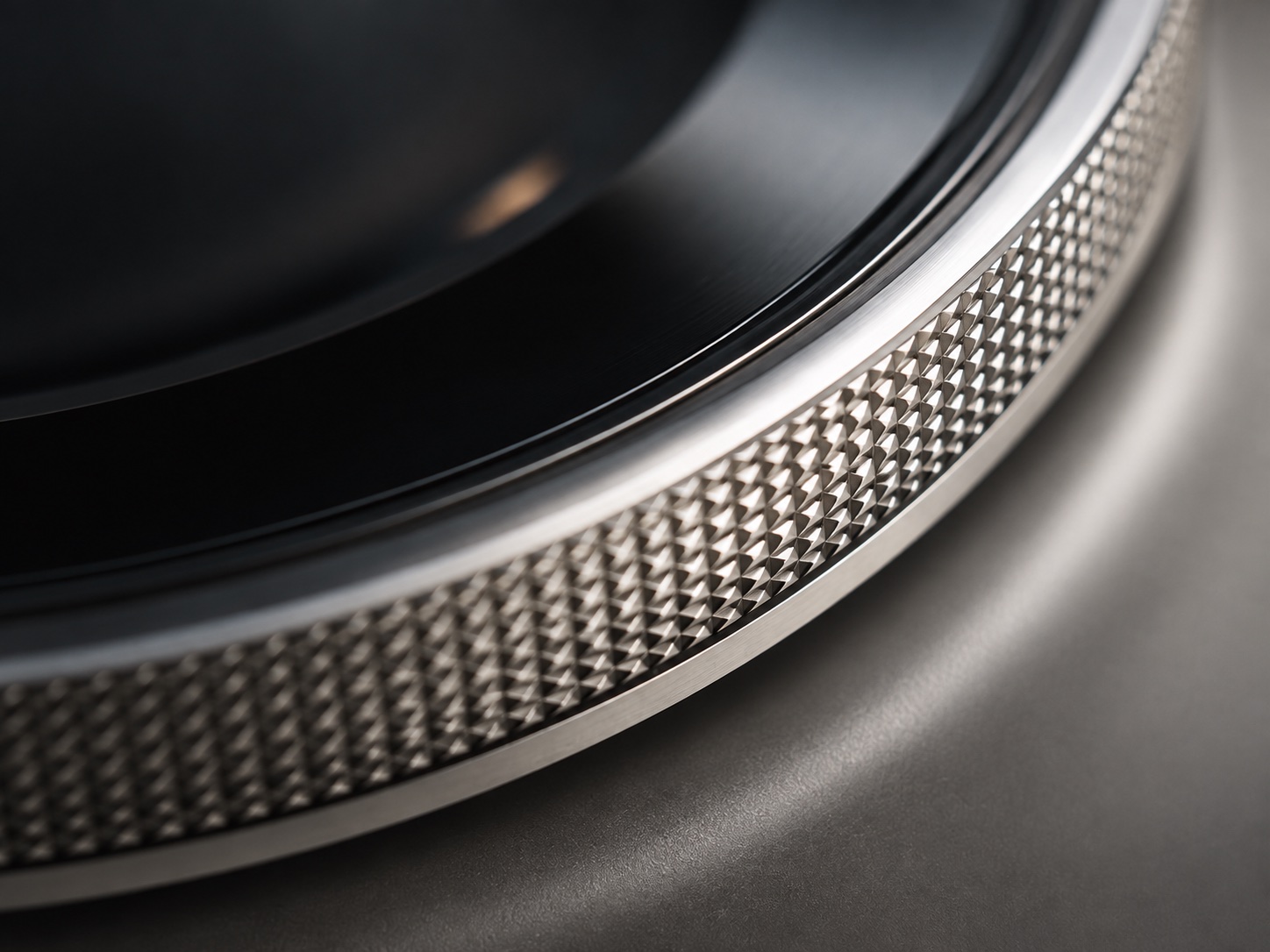 Close-up of a turntable's machined metal details